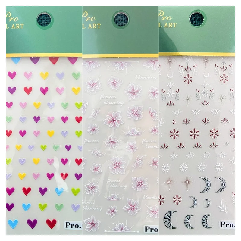 

1Sheet 5D Embossed Flower Colorful Nail Stickers Simple DIY Love Sliders Strawberry Daisy Engraved Art Manicure DecoratioDecals