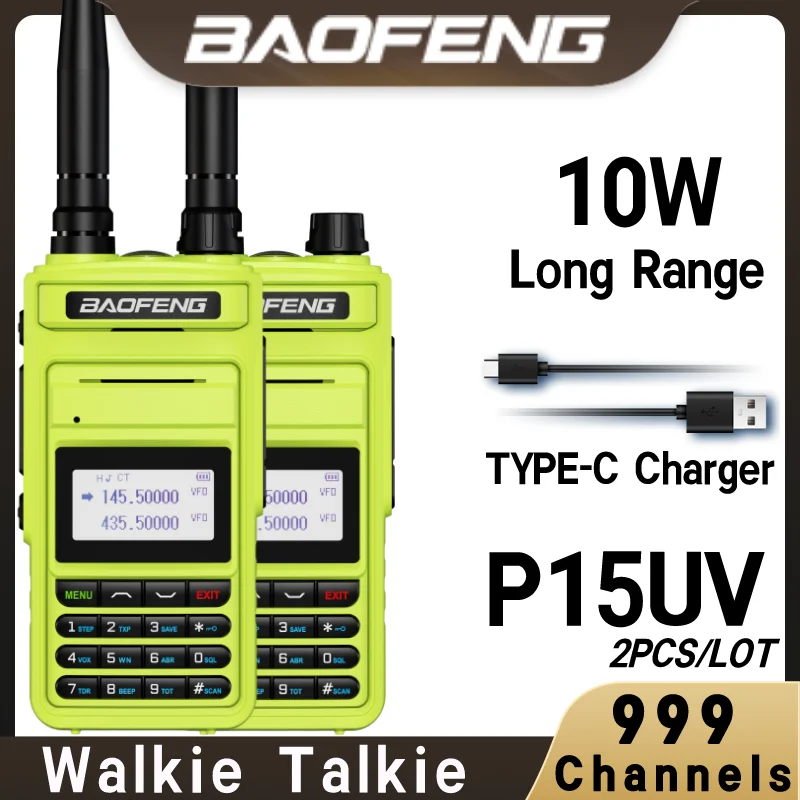 BAOFENG P15UV 2PCS Long Range Walkie Talkie High Power RadioTransceiver Two Way Hunting Dual Band Profesional Two Way Radios
