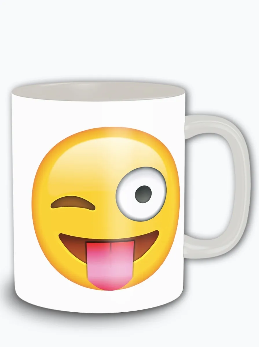 Кружка белая мемы эмодзи смайлик emoji язык с подмигиванием - 7447 |