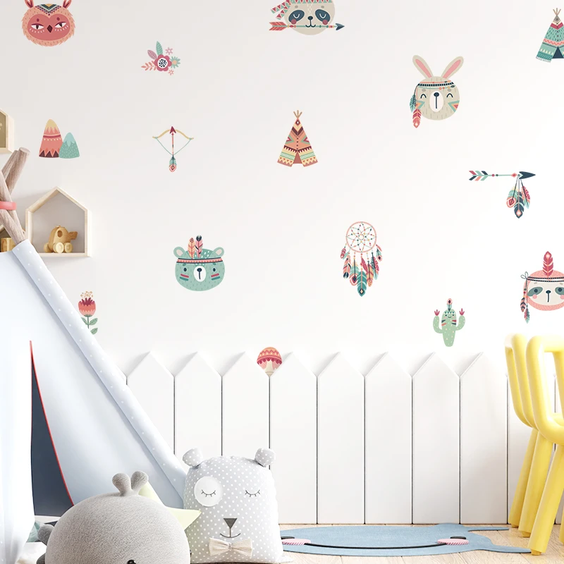 Милые индийские наклейки на стену с животными для детской комнаты домашний декор