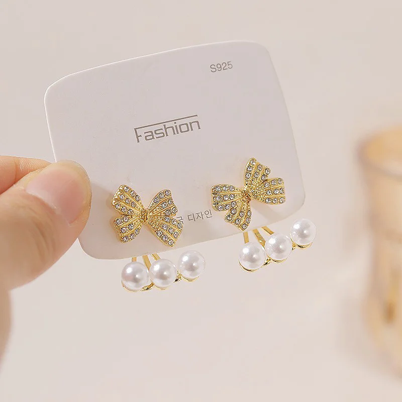 1 Пара простых жемчужных сережек с бантом элегантные женские изысканные модные