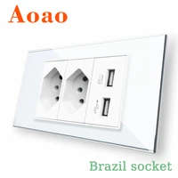 usb brazil socket plug 2a fast charging glass panel fireproof material 110v 240v 10a home electrical plug socket