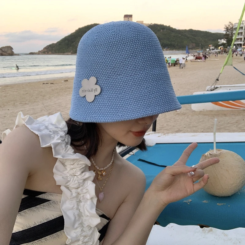 

Summer Thin Breathable Sunscreen Hat Korean Linen Large Bucket Hats Women Flower Fisherman Caps Gorro Piel
