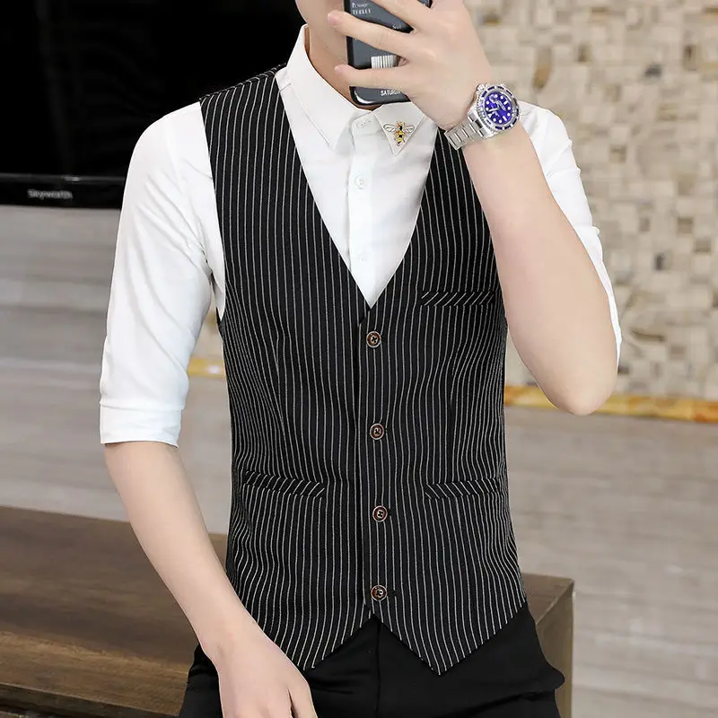 

Casual Suit Vest Men 2022 Spring New Slim Fit Sleeveless Vest Waistcoat Mens Formal V Neck Business Wedding Dress Vests C112