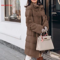 faux fur coats soft warm solid color women parkas fashion long sleeved stand collar fur stitching long ladies coat winter jacket