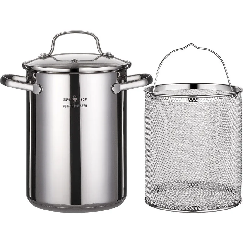 

304 Stainless Steel Kitchen Fryer With Strainer Tempura Fryer Spaghetti Boiled Chicken Fried Chicken Cooking Tools Stock Pot