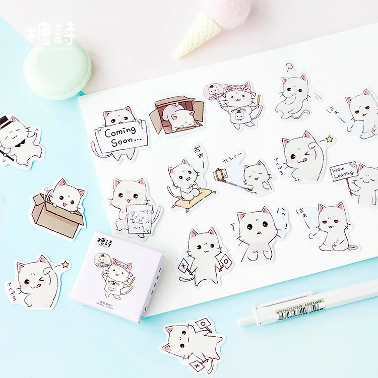 

40Packs Wholesale Mini Boxed Meow Diary Stickers Adhesive Scrapbooking Decorative Label material Handbook student school 4CM