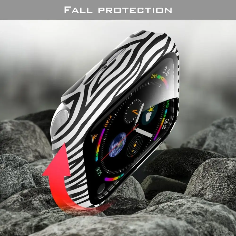Set Zebra Silicone Band Strap For Apple Watch Series 8 7 6 5 4 3 2 1 + Glass Film PC Case 38mm 42mm 40mm 41mm 41mm 45mm Cover