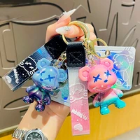 cartoon keychain doodle bear keychains women bag pendant gradient color resin creative cute fashion jewelry accessories