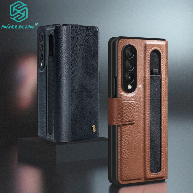 

For Samsung Galaxy Z Fold 3 4 Case Nillkin Aoge Luxuly Leather Stand Cover with Pen Slot Stylus S-Pen Case for Galaxy 폴드3 케이스