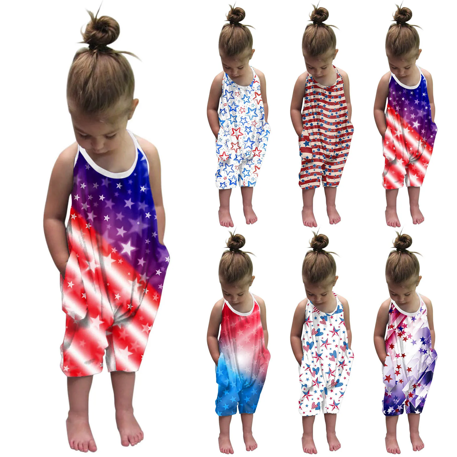 Детский комбинезон летняя детская одежда на День Независимости для девочек с