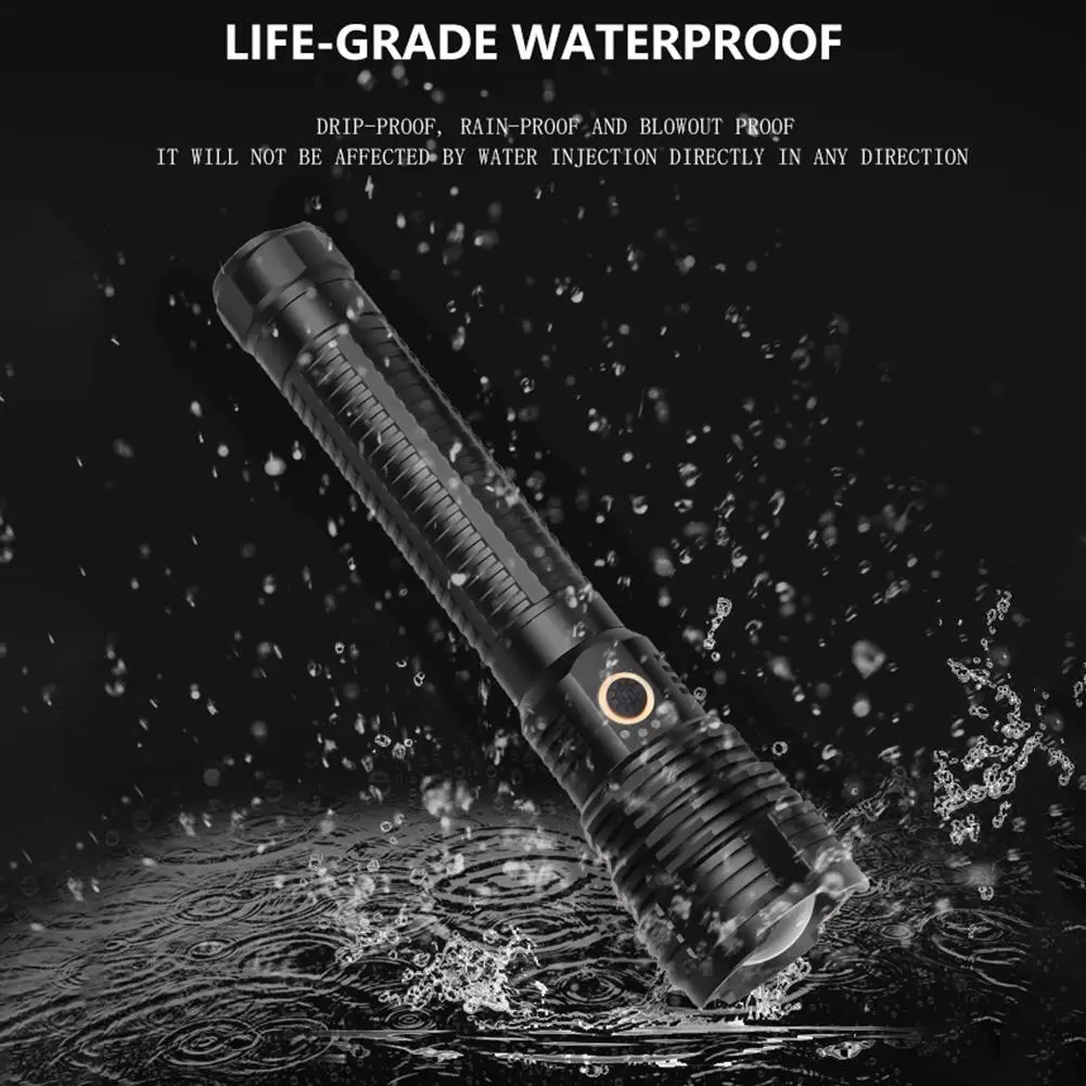 

XHP70 LED Flashlight Telescopic Zoomable USB Rechargeable Torch Lamp for Camping Ergonomic Design for Comfortable Holding