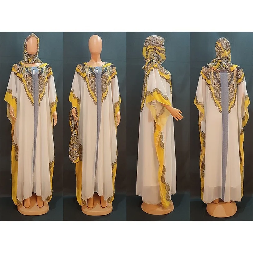 

African Fashion Loose Chiffon Stripes Dresses Robe Gowns Muslim Dress Lady Party European American Clothing With Inner