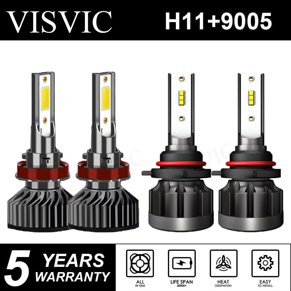 

4pc LED Headlights Bulbs Conversion Kit 9005 + H11 H8 High Low Beam Bright White