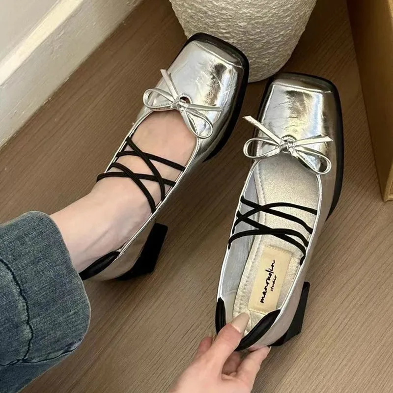 Туфли с бантом на блочном каблуке для женщин туфли-лодочки сандалии женские