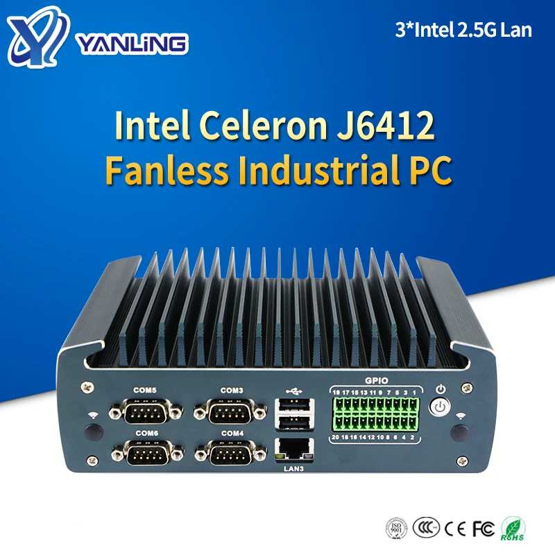 Yanling J6412 промышленный встроенный боксерский ПК 3 Intel 2.5G Lan 1 * Mini PCIE с поддержкой 4G 5G
