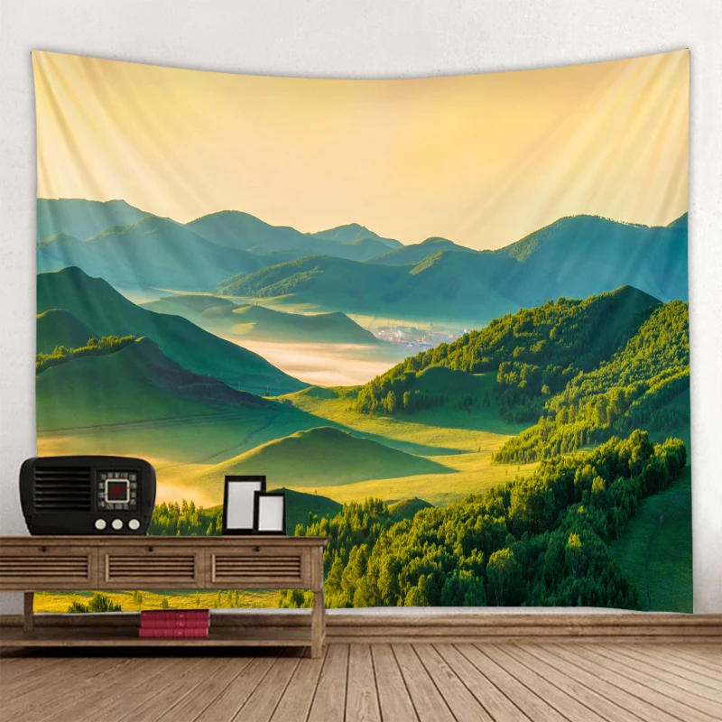 Grassland Forest Eye Protection Tapestry Green Landscape Tapestry Bohemian Style Home Tapestry Aesthetic Landscape Design images - 6