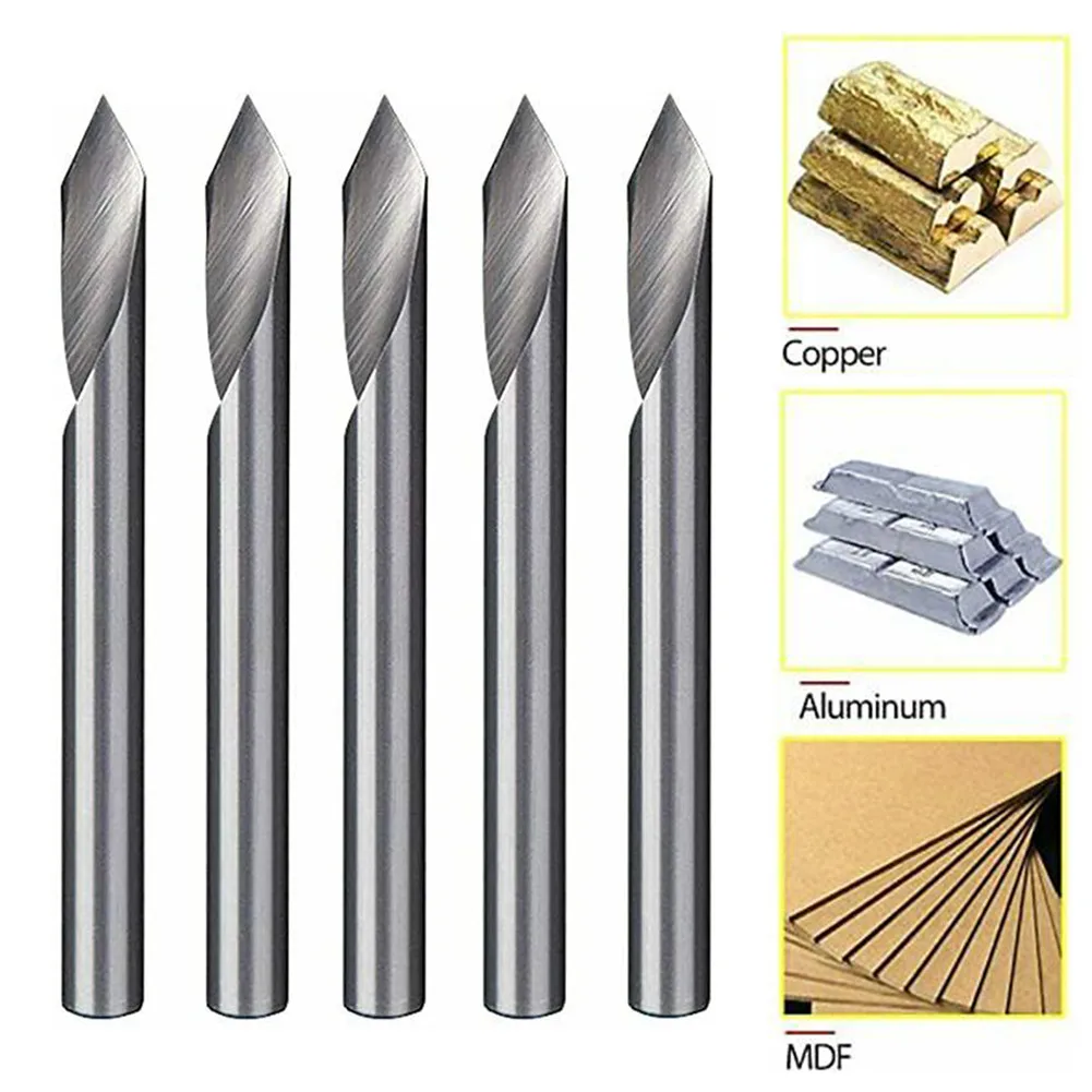 

5Pcs 1/8 60 Degree Single Flute Tungsten Steel Milling Cutter Bit V Groove Engraving Tool Flat Bottom CNC Spiral Router Bits