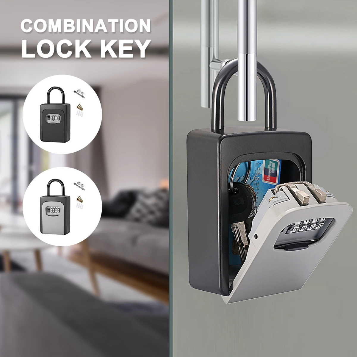 

Combination Lock Key Sturdy Key Lock Box Professional Key Safe Box Sturdy Resettable Code 4 Digit Combination Key Storage Lock