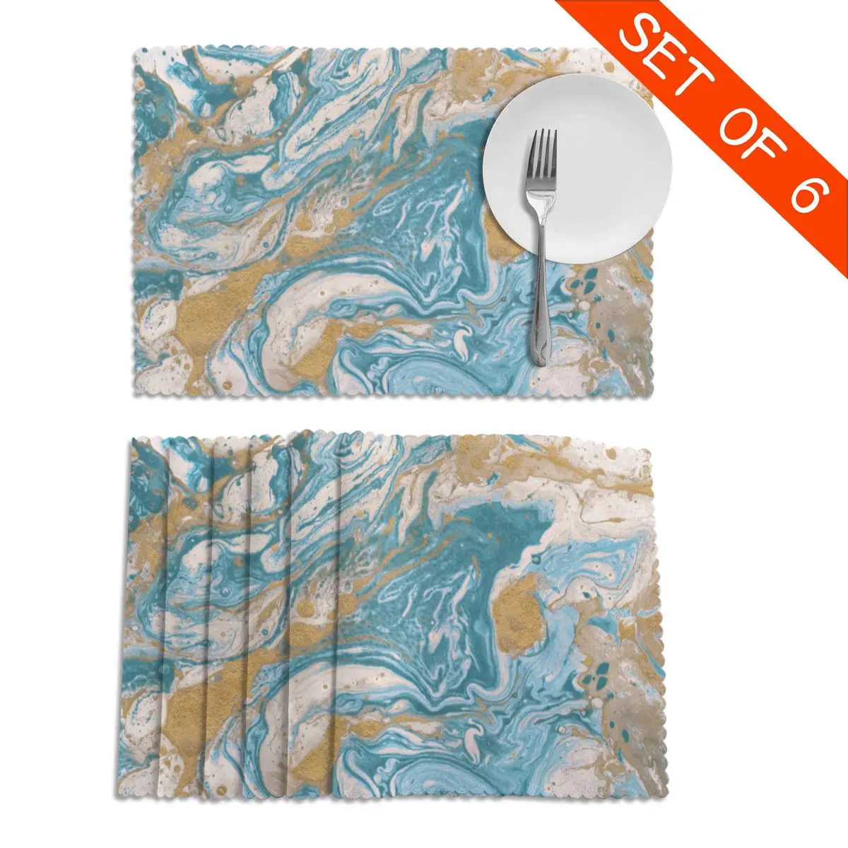 

6 PCS Placemat Table Mat Gold Blue Marble Texture For Tables Heat-insulation Linen Kitchen Dining Pads