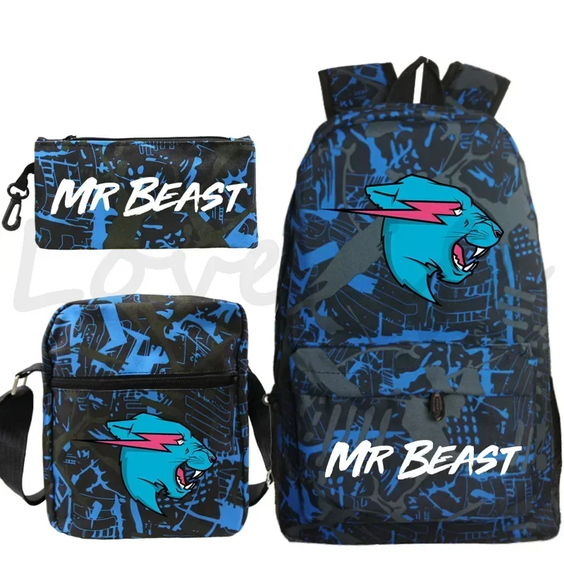 Фото Рюкзак Mr Beast для мальчиков и девочек, подростков, школьные сумки, детский рюкзак Mr Beast, сумка через плечо, дорожный рюкзак, Mochila, 3 шт./компл. №2