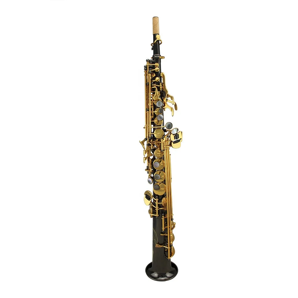 

Black nickel plated Curved bell straight soprano saxophone Like Yanagisawa with case, gold lacquer keys