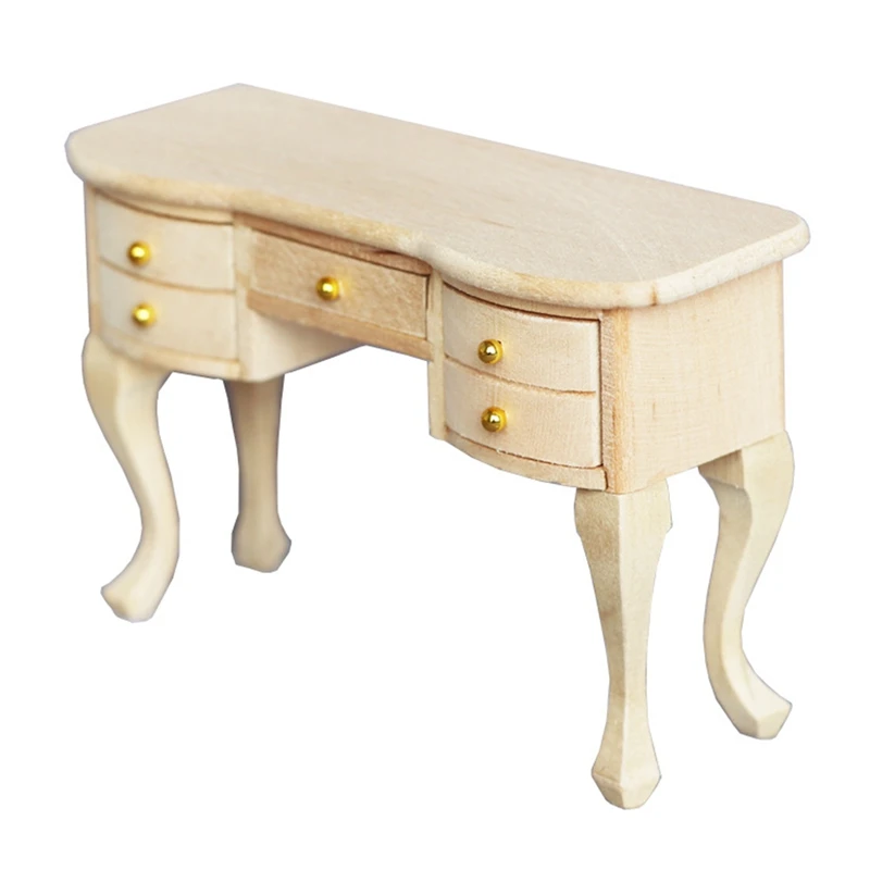 

1/12 Scale Doll House Miniature Wooden Unpainted Desk Table Model Doll House Furniture Toys For Doll House