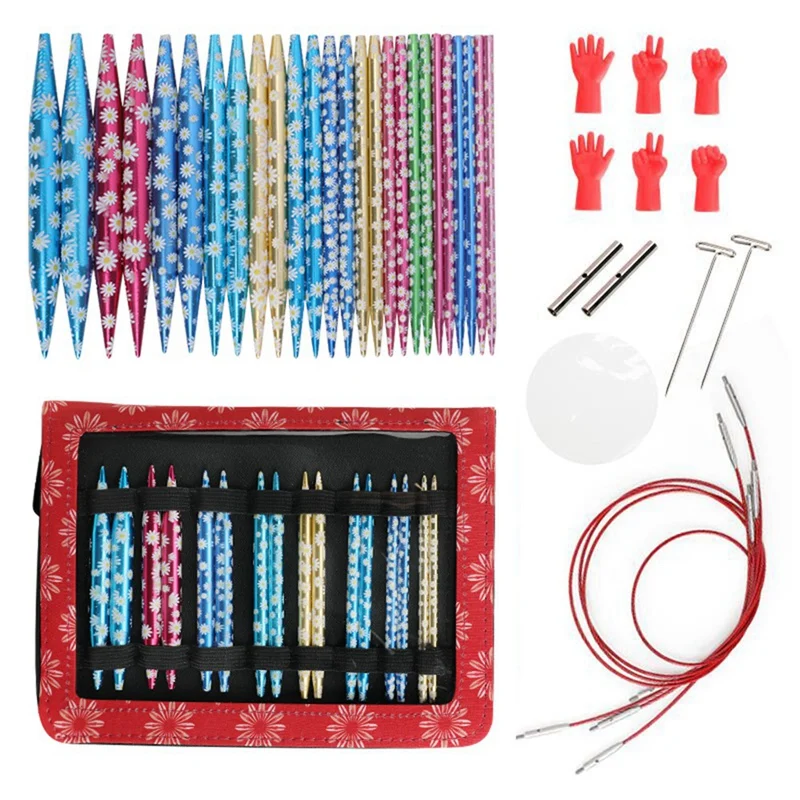 

Circular Knitting Needles Sets Aluminum Interchangeable Crochet Needles With Chrysanthemum Case Sewing Accessory