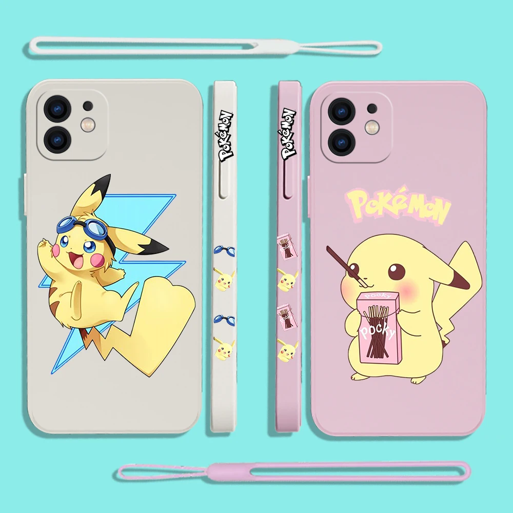

Pikachus Phone Case For iPhone 14 13 12 11 Pro Max Mini X XR XS MAX SE20 8 7 Plus 6 6S Plus Silicone Cases with Hand Strap