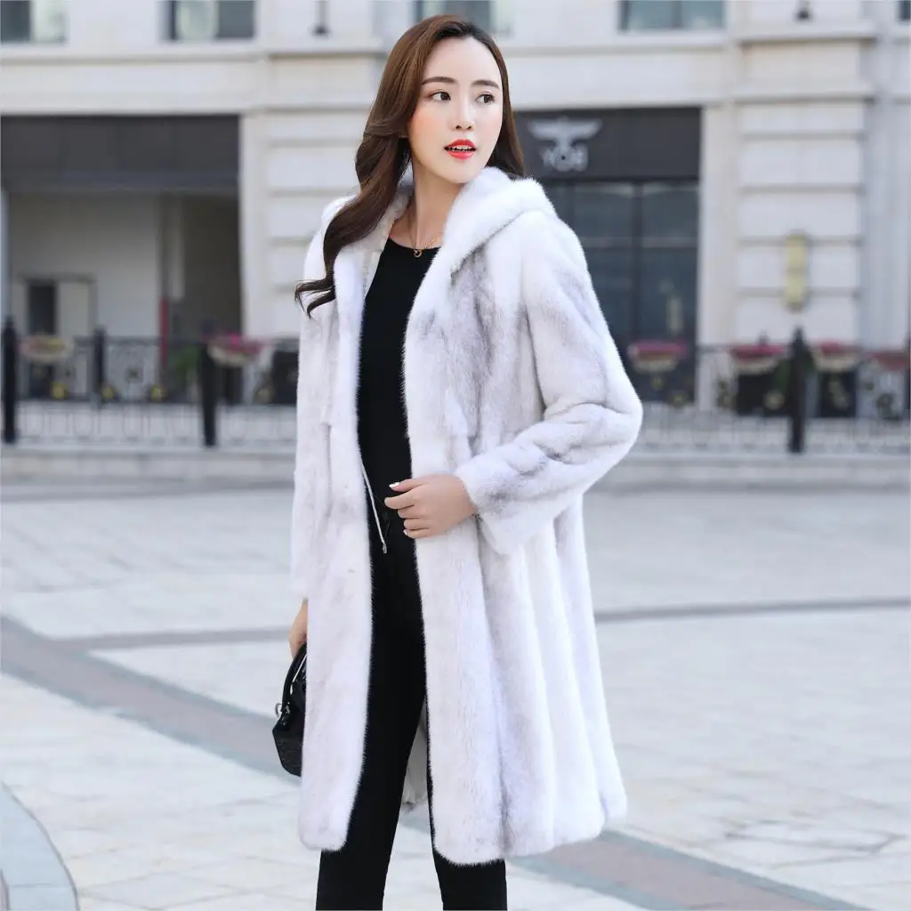 

new imported mink fur 2023 coat in the long section of slim fur coat women's overall hooded outerwear trench coat