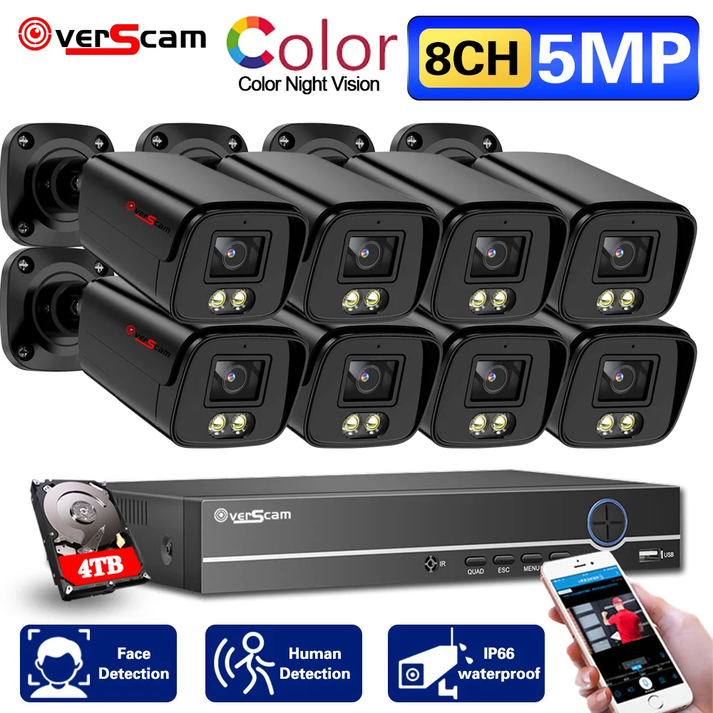 4k Night Vision Outdoor Ip66 Waterproof Camera Street Security Video Surveillance Kit 8 Channel