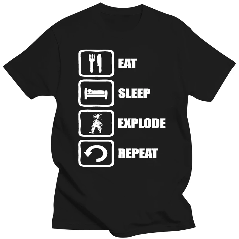 

Футболка мужская с надписью «Eat Sleep Explode» Bakugou, черная футболка, Новинка лета 2018
