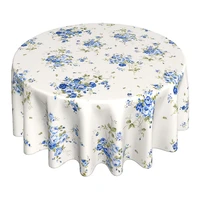 spring blue floral tablecloth round 60 inches elegant watercolor flower pioneer table cloth polyester washable table cover