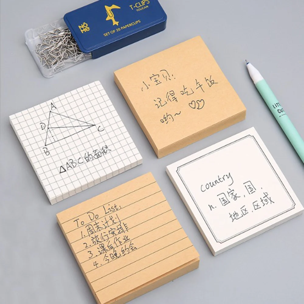 

3pcs Small Notepad Simple Square Horizontal Line Blank Notepad Self-Adhesive Message Sticky Note Stationery Office Supplies