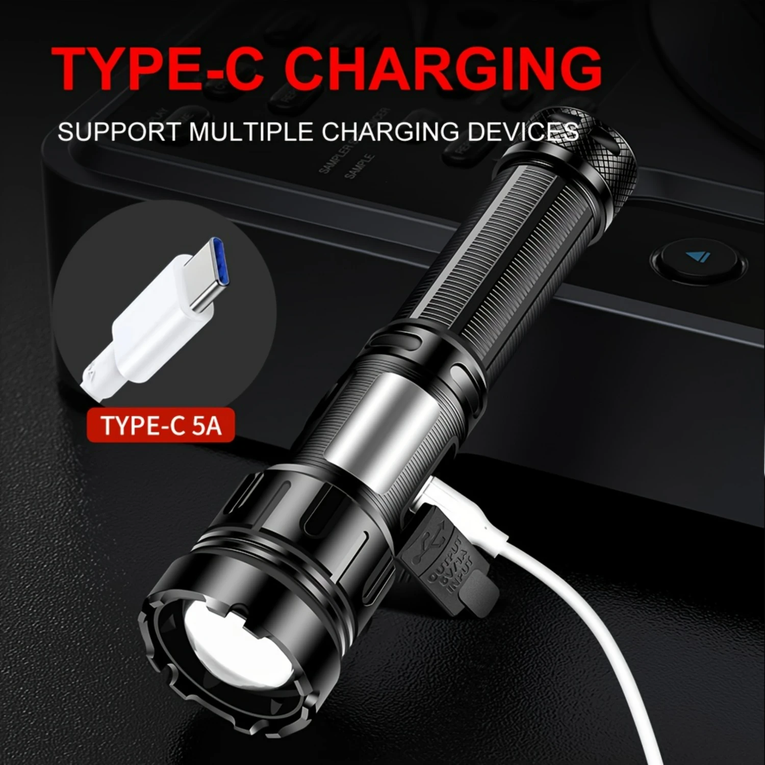 Multifunctional Outdoor Lighting Powerhouse Powerful Telescopic Zoom Type-c Charging Flashlight with Strong Light and COB Side
