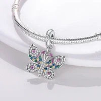 925 sterling silver delicate butterfly pendant corlorful crystal stone charms fit pandora original bracelet fine jewelry gift