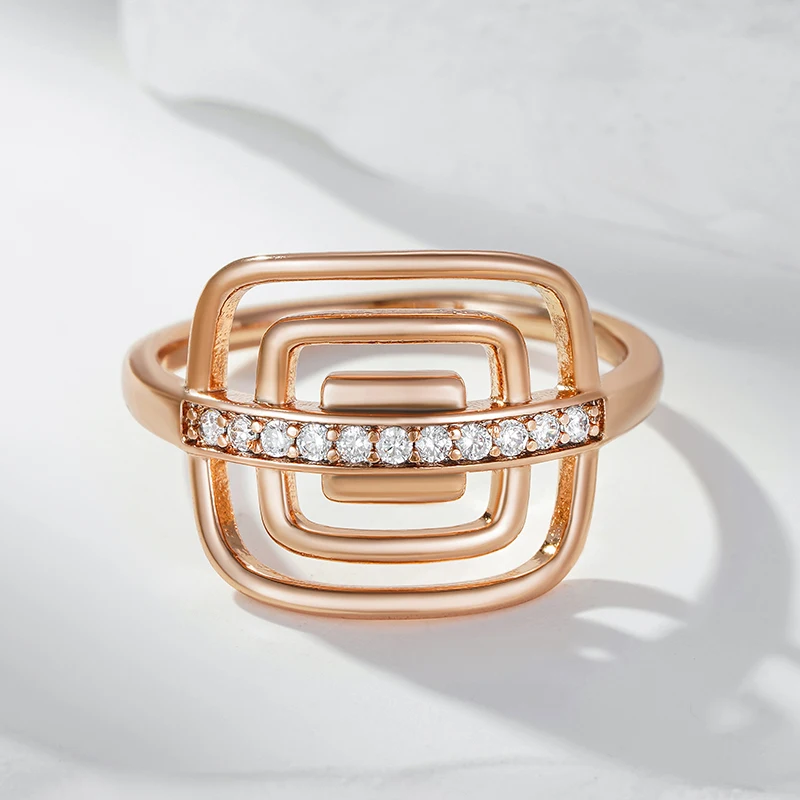 Wbmqda 585 Розовое Золото цветное квадратное полое циркониевое кольцо для женщин