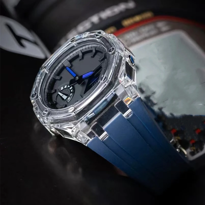 Latest Transparent Casioak Mod Kit for GA2100 Replacement PC Case Strap for Casio GA-2100 2110 Rubber Watch Band Metal Buckle