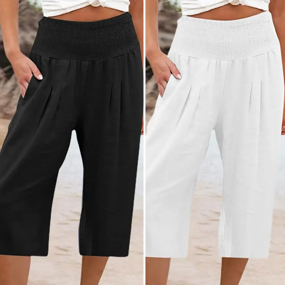 2023 Sping Women Aesthetic Style Elastic Waist Solid Pants All-matched Casual Wide Leg Cotton Linen Loose Pantalon