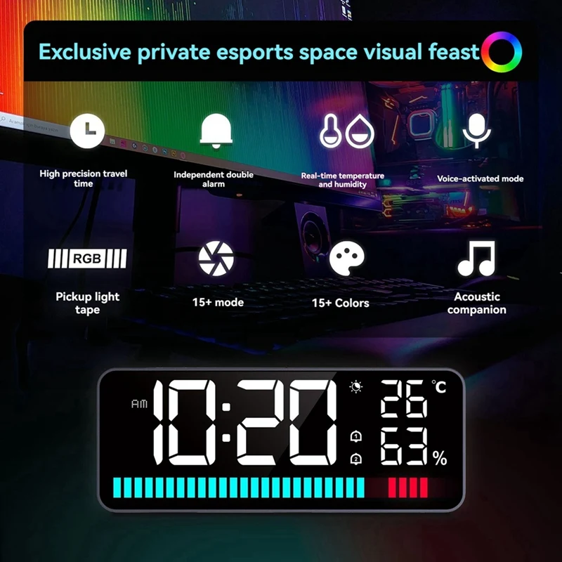 Светодиодный будильник звукосниматель спектра электронные часы функция