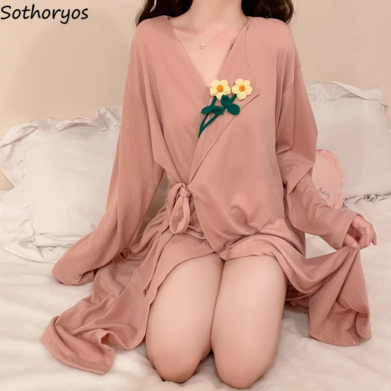 

Халат женский универсальный на шнуровке с цветами, Простой Милая Повседневная стильная одежда в японском стиле для дома и отдыха, Очаровательная Дамская одежда