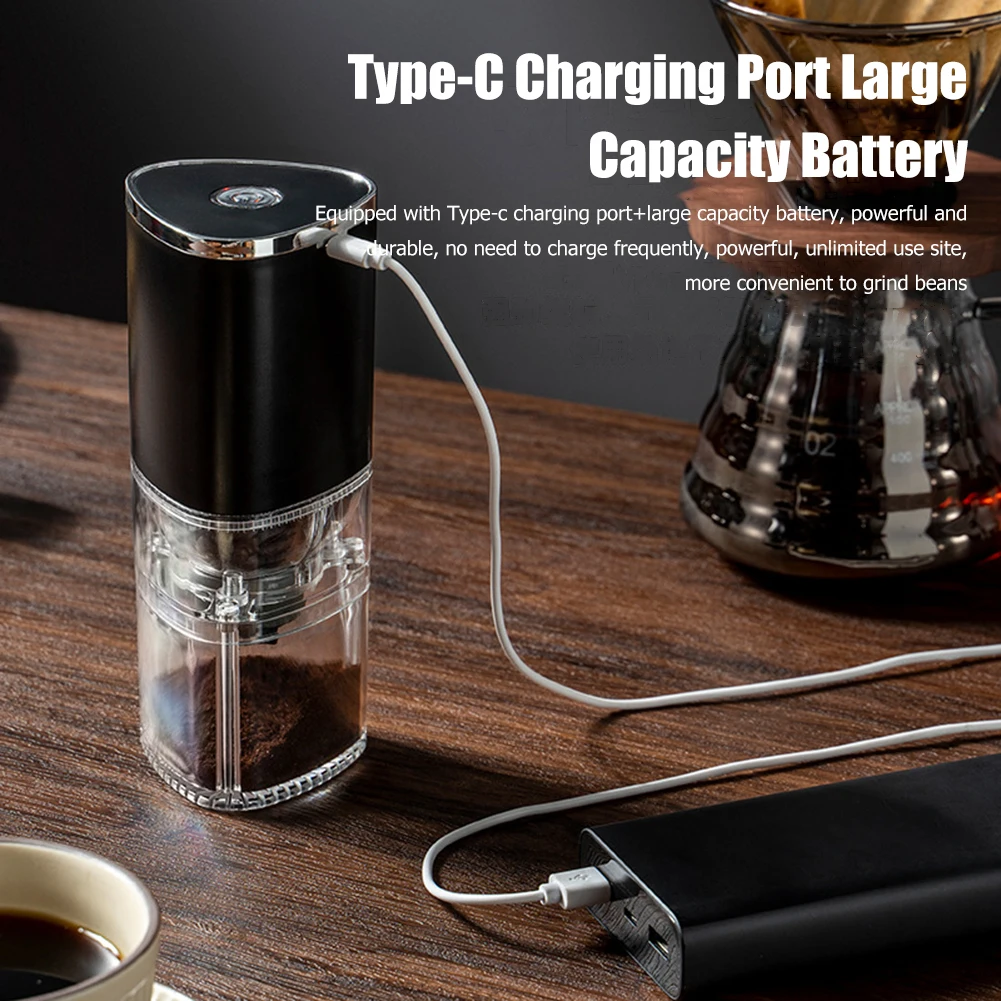 

13W Coffee Beans Mill Grinder Stainless Steel 155ml Burr Mill Type-C USB Charging 1200mAh Battery Silent Timer Kitchen Supplies