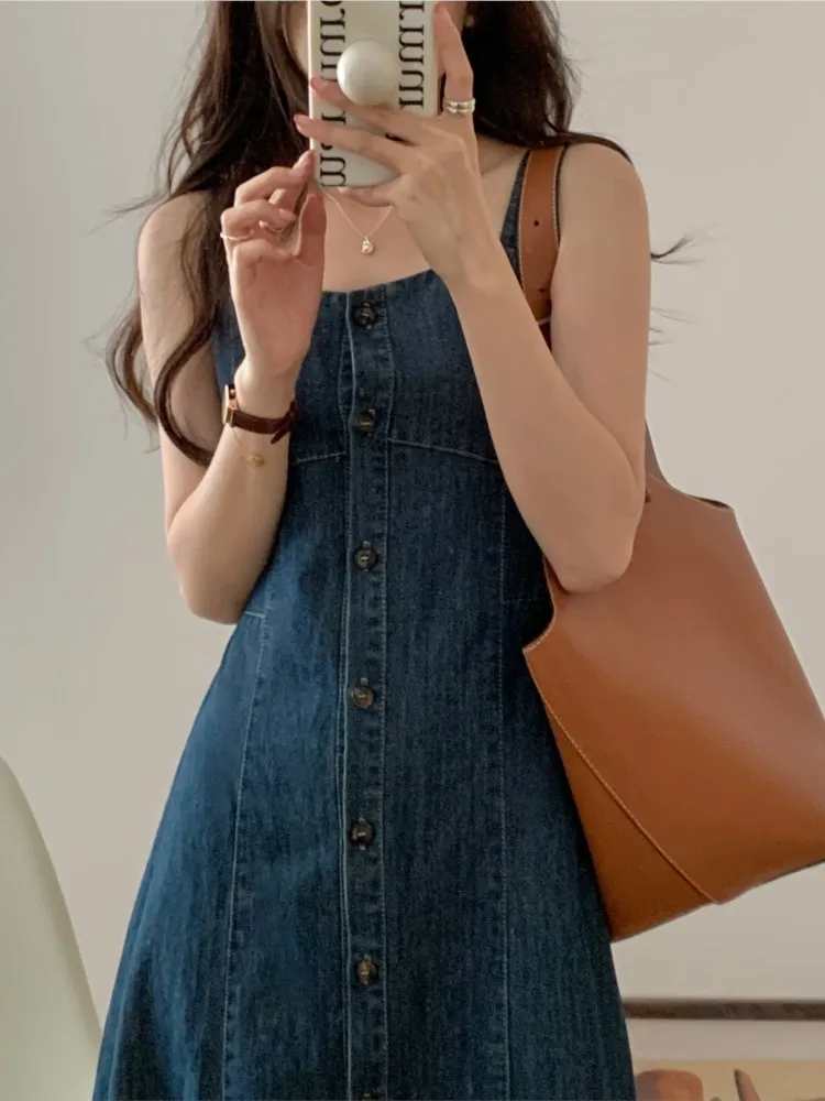 Джинсовое летнее платье без рукавов женские Модные приталенные платья в стиле