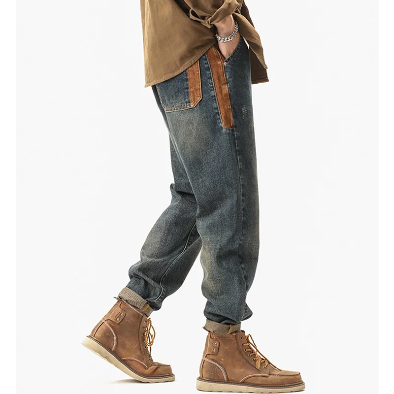 Men Clothing 2022 New Pattern Recreational Vintage Blue Jeans Straight Cylinder Loose Large Trousers Female Autumn and Winter