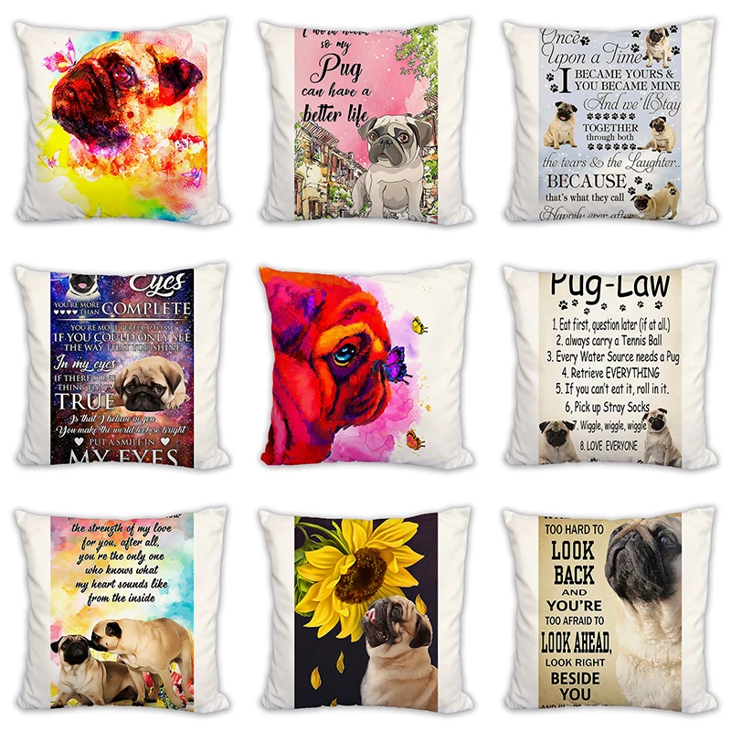 

Cushion Cover Decor Pug multi Vertical Poster Painting Pillow Case Sofa car Home Linen Pillowcase cojines decorativos para sofá