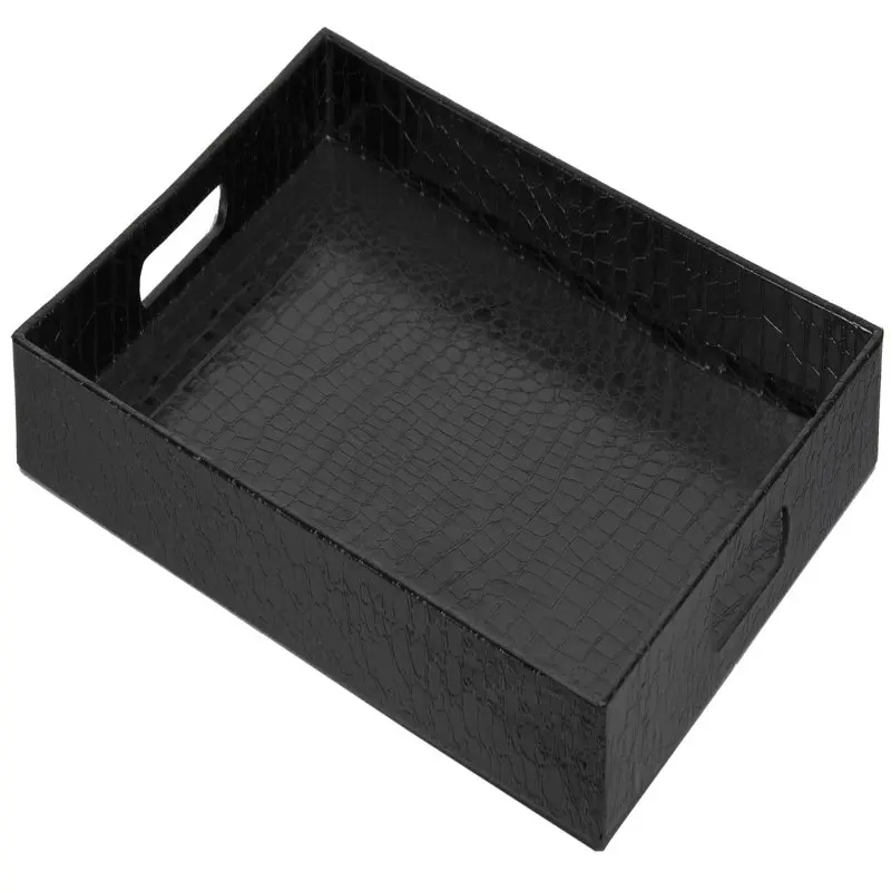 

Exquisite Black Plastic Serving Tray with Handles Cut-Out for Durability and Elegance - Perfect for Entertaining and Organizing.