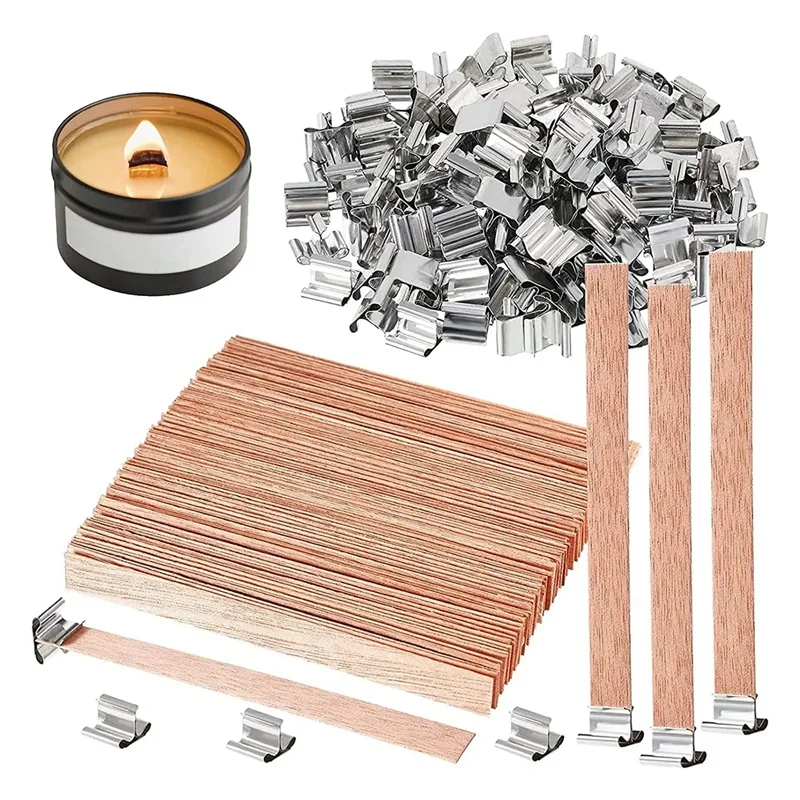 

AT69 -100 Pack Wooden Candle Wicks For Candle Making, 6Inch Burst Wood Wicks/Smokeless Candle Wicks With Metal Base Clip