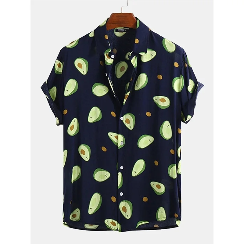 Men's Shirts Casual Beach Avocado Short Sleeve Shirt Southeast Asia Comfortable Shirt Spring and Summer Print Casual Shirts