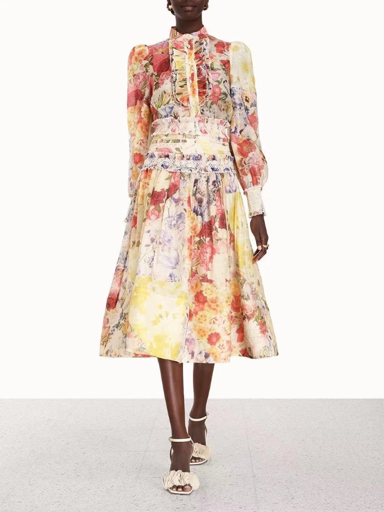 

Женский комплект из юбки и юбки, изящный кружевной комплект из Юбки миди с многоцветным цветочным принтом, складками и оборками, весна-лето 2023