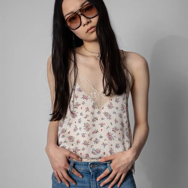 

Fashion Tank Top Zv New Print Tank Top for Women Spring Summer Women Tank Tops Vintage French Style Crop Top Women Zv Tank Top